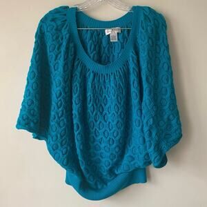 Once Again Size Large Teal Puffy Textured Short Sleeve Sweater
